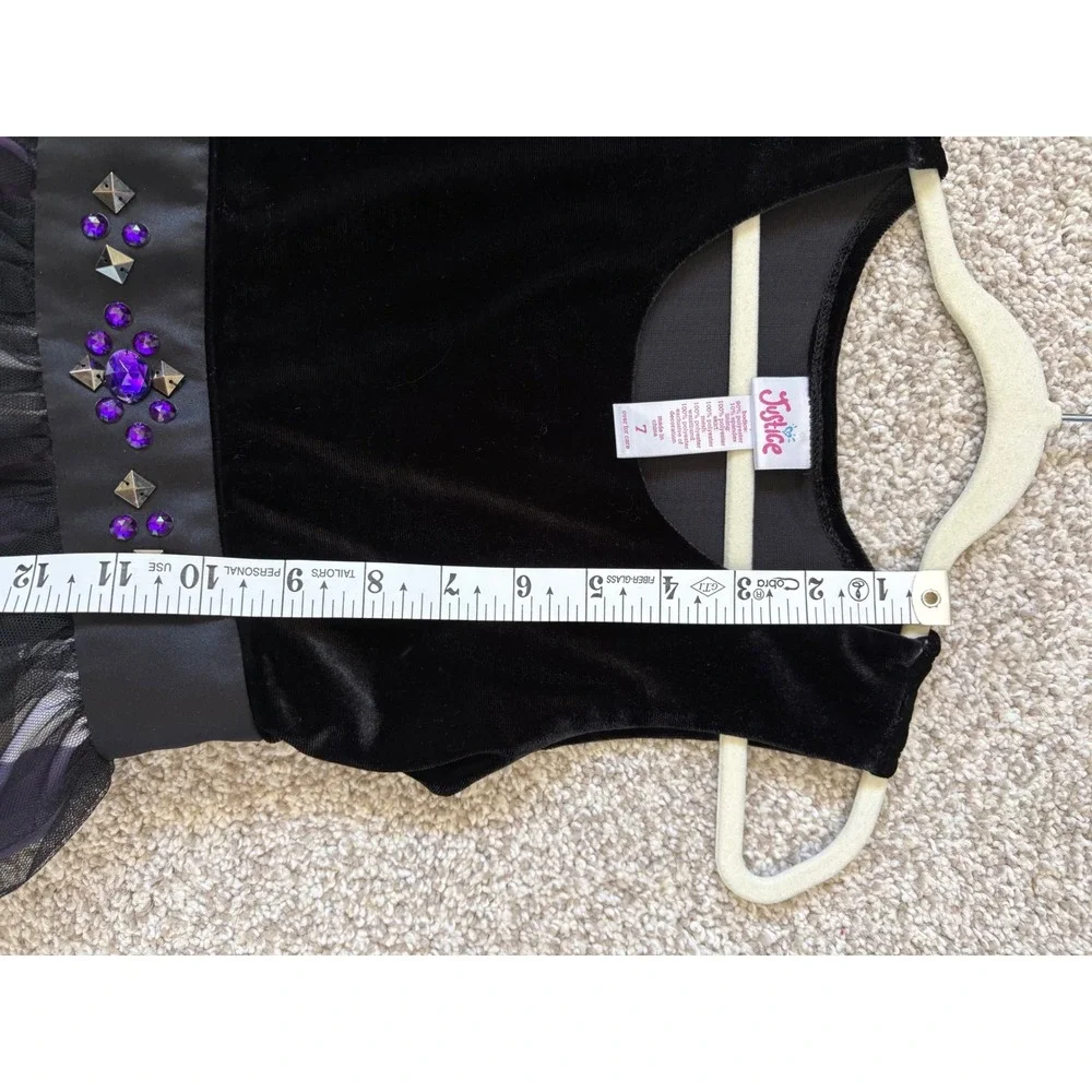Justice Girls Black Velvet Purple Plaid Tulle Party Dress Rhinestone Studded 7